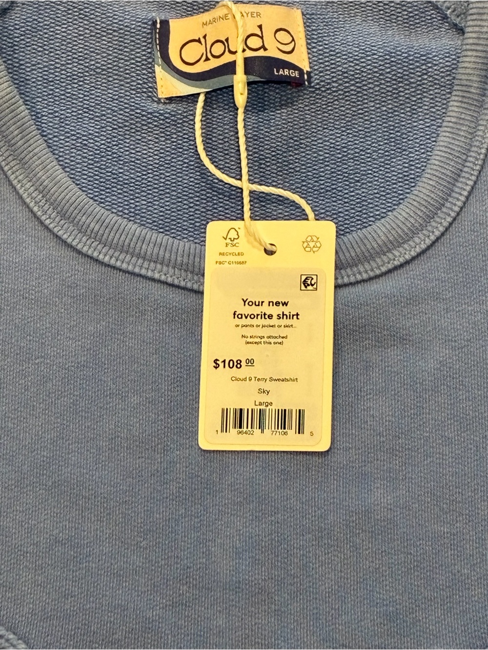 NWT Marine Layer Cloud 9 Powder Blue Shell-Appliqué Crewneck Sweatshirt Size L - Picture 5 of 5